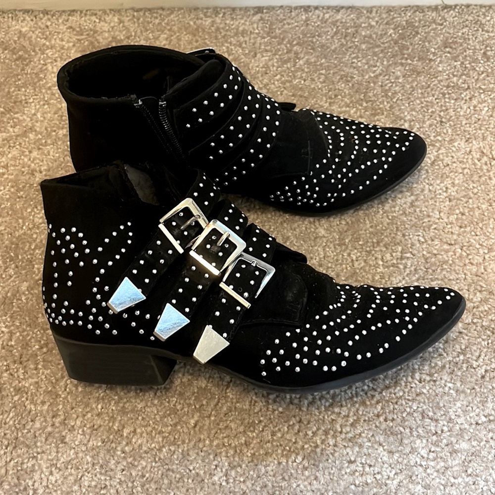 Studded buckle booties